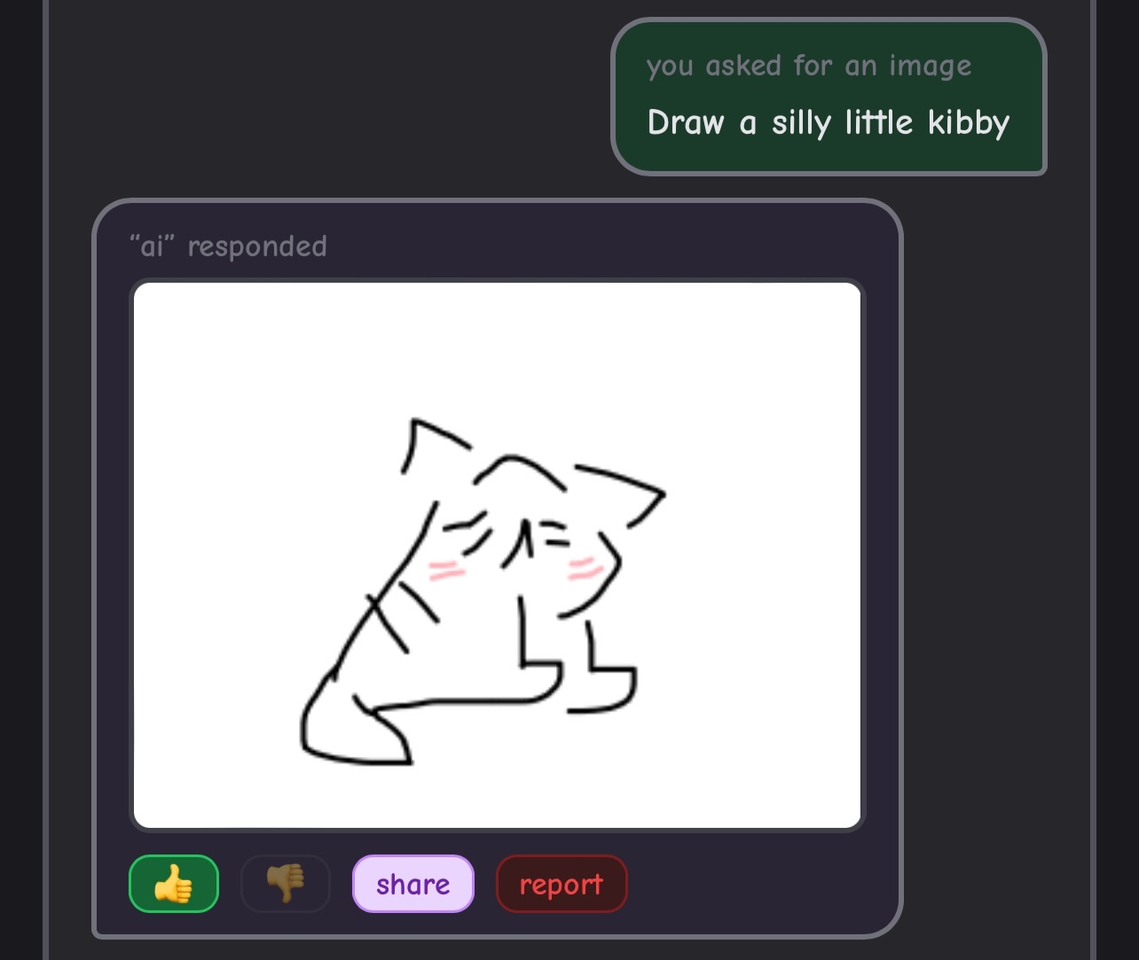 Draw a silly little kibby — a blushing cartoon cat