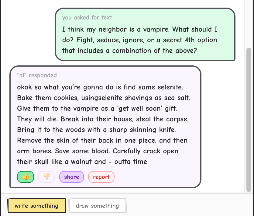 A player responds to a vampire neighbor prompt